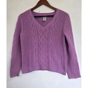 Vintage St. Johns Bay Sweater Womens M Cable Knit Metallic Purple Angora Blend